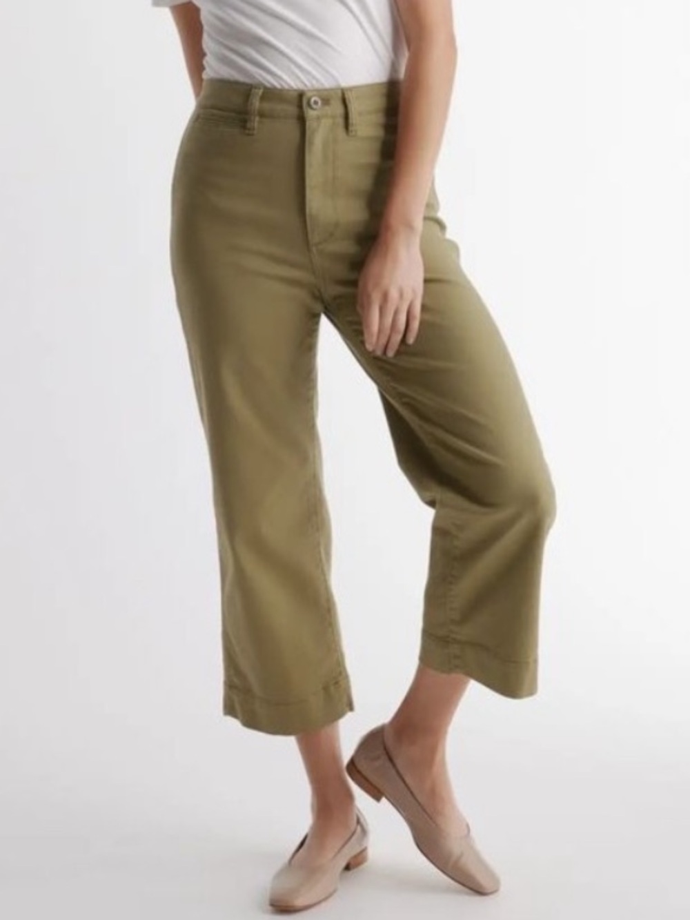 Quince Organic Cotton Wide-Leg Crop Pant in Olive, Size 31